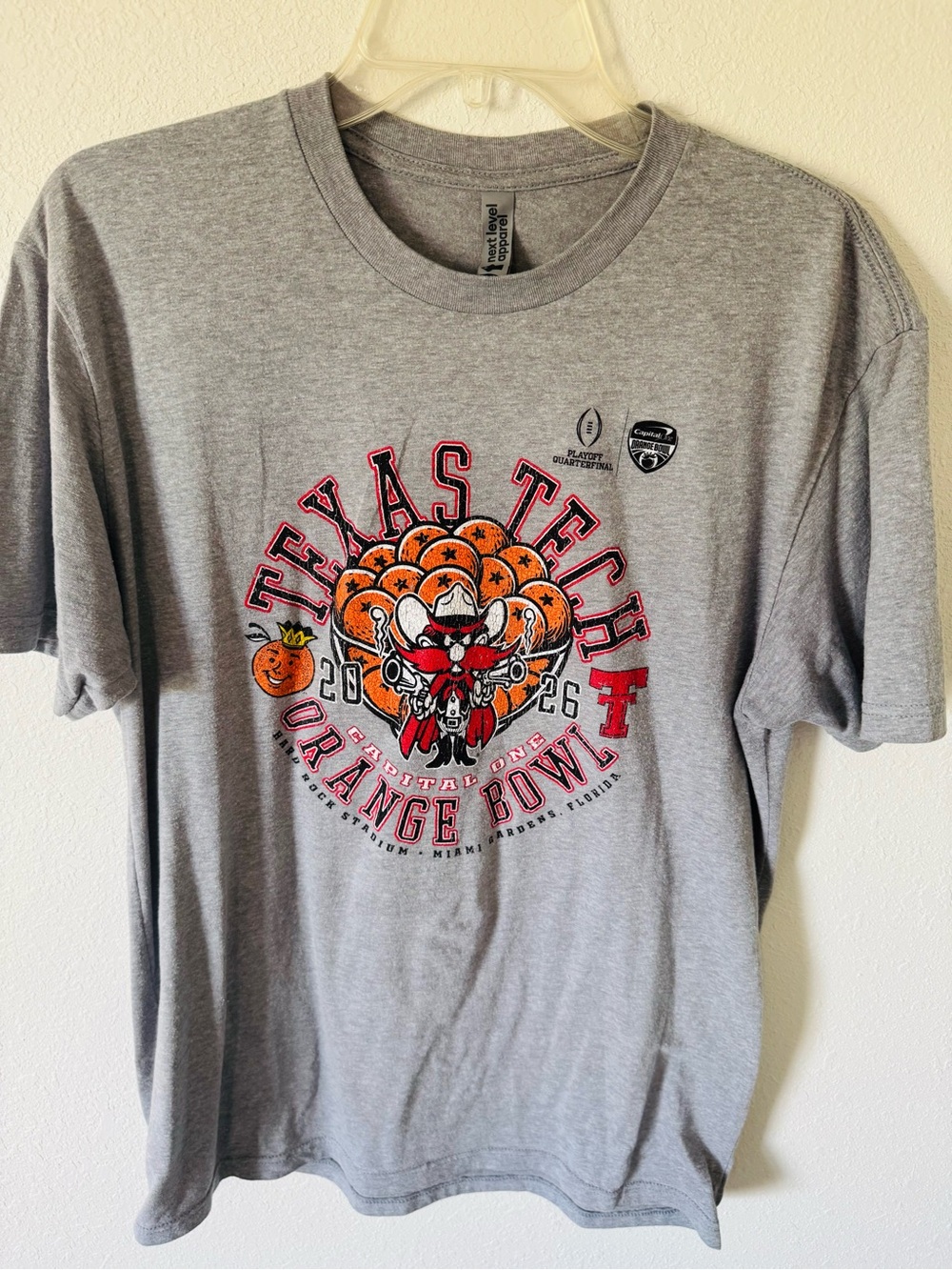 Next Level Apparel Gray Texas Tech Orange Bowl Graphic Tee Size Large